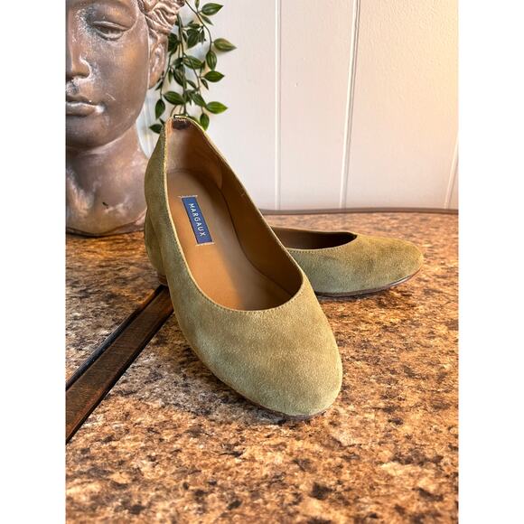 Margaux Sage Green Suede Leather Ballet Flats 6.5 Luxury Minimalist Slip On - Picture 1 of 15